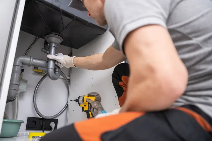 Emergency plumber repairing a leaking pipe in a Marlborough, MA home