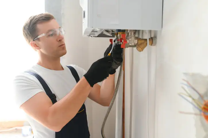 Plumber in Milford MA servicing residential plumbing equipment