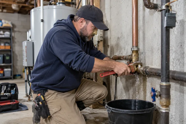 Plumber in Upton MA repairing a leaking pipe